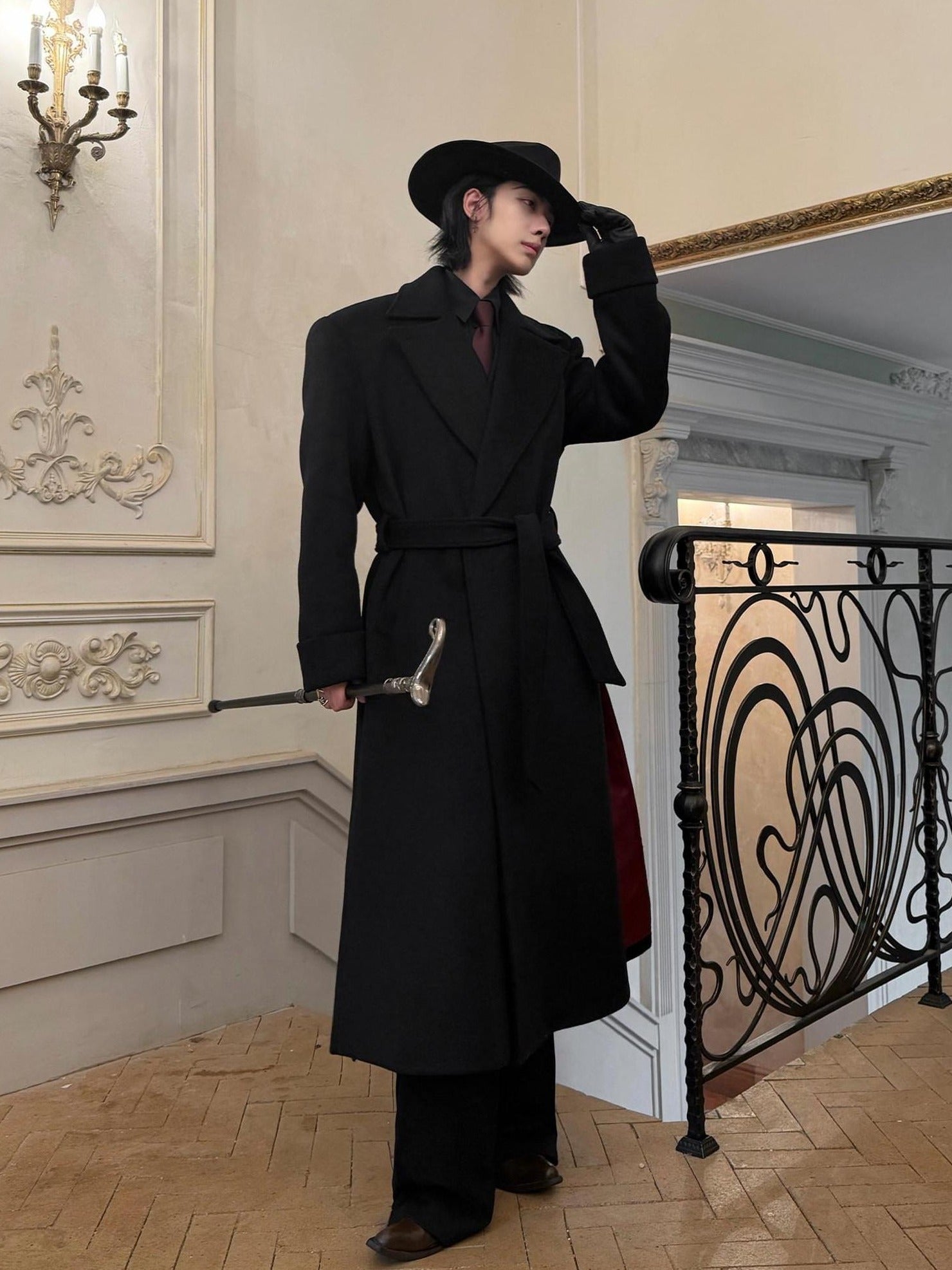 BALITONE Wrinkle Resistant Wool Blend Loose Fit Slit Longline Unisex Youth Peacoats