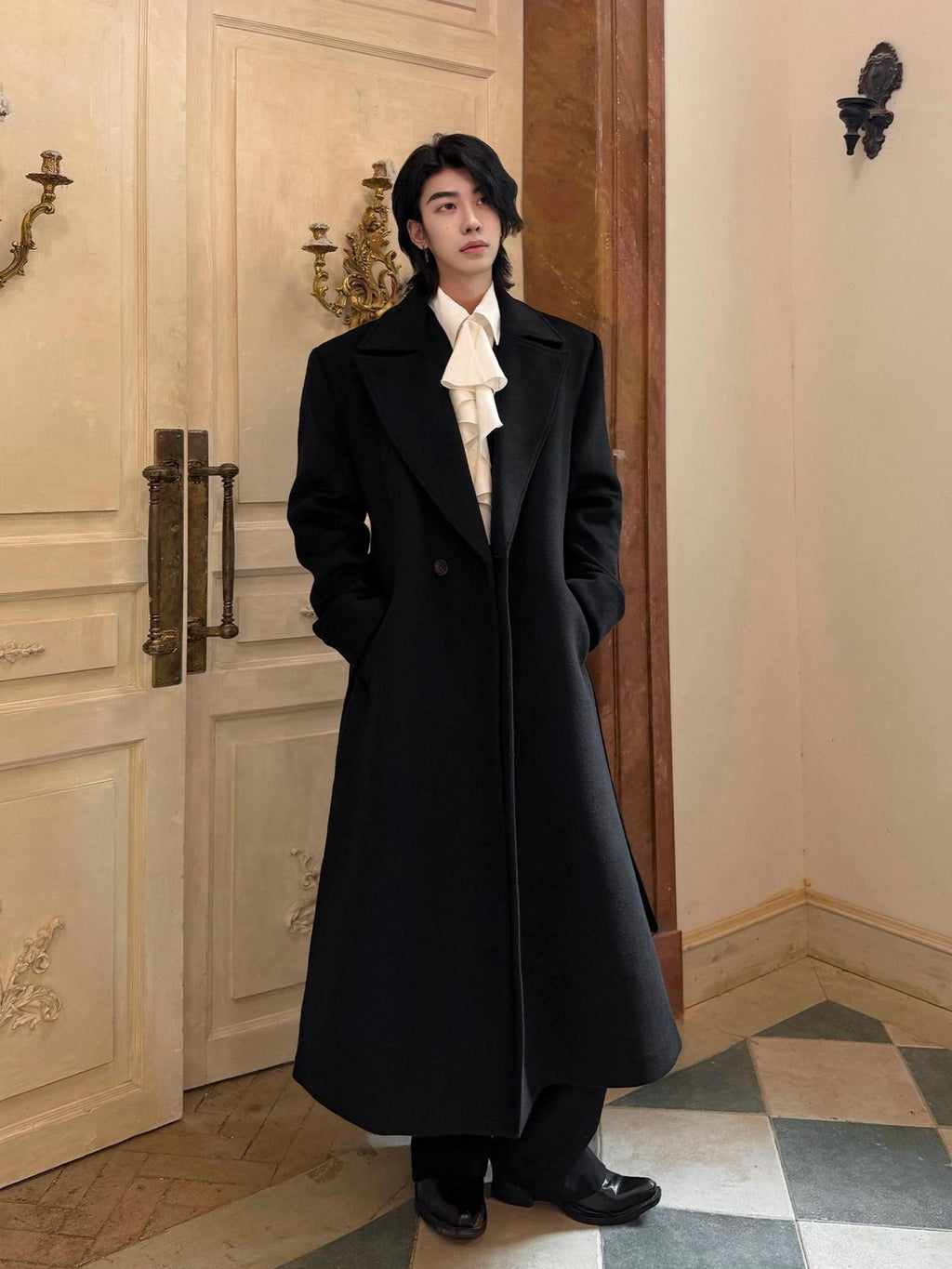 BALITONE Wrinkle Resistant Wool Blend Loose Fit Slit Longline Unisex Youth Peacoats