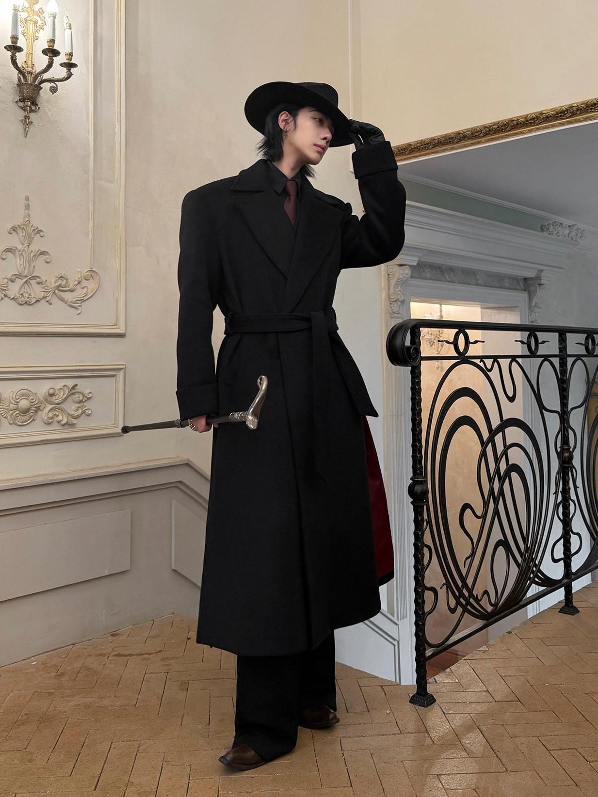 BALITONE Wrinkle Resistant Wool Blend Loose Fit Slit Longline Unisex Youth Peacoats