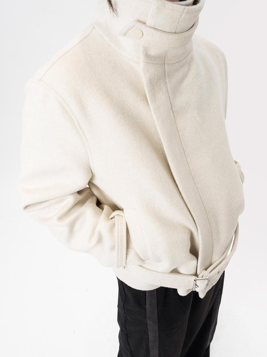 BALITONE Wrinkle Resistant Wool Blend Zip Stand Collar Unisex Cropped Wool Jackets