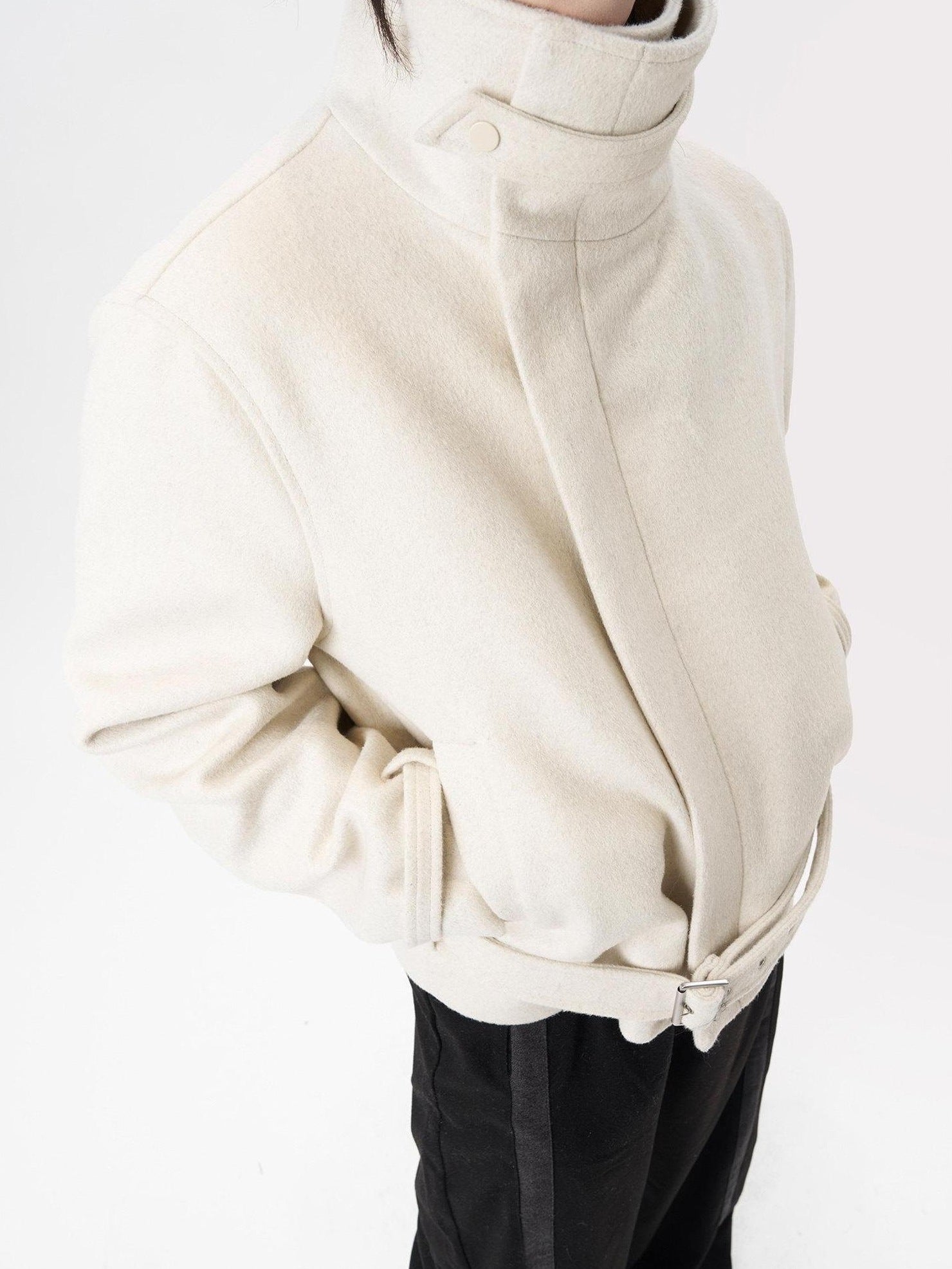 BALITONE Wrinkle Resistant Wool Blend Zip Stand Collar Unisex Cropped Wool Jackets