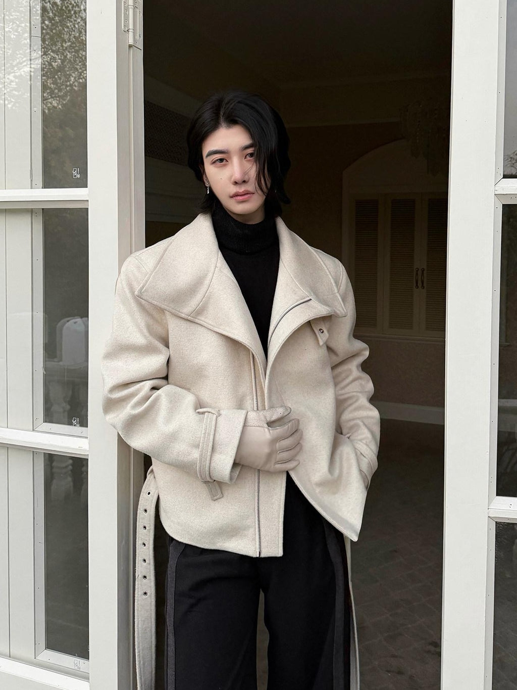 BALITONE Wrinkle Resistant Wool Blend Zip Stand Collar Unisex Cropped Wool Jackets