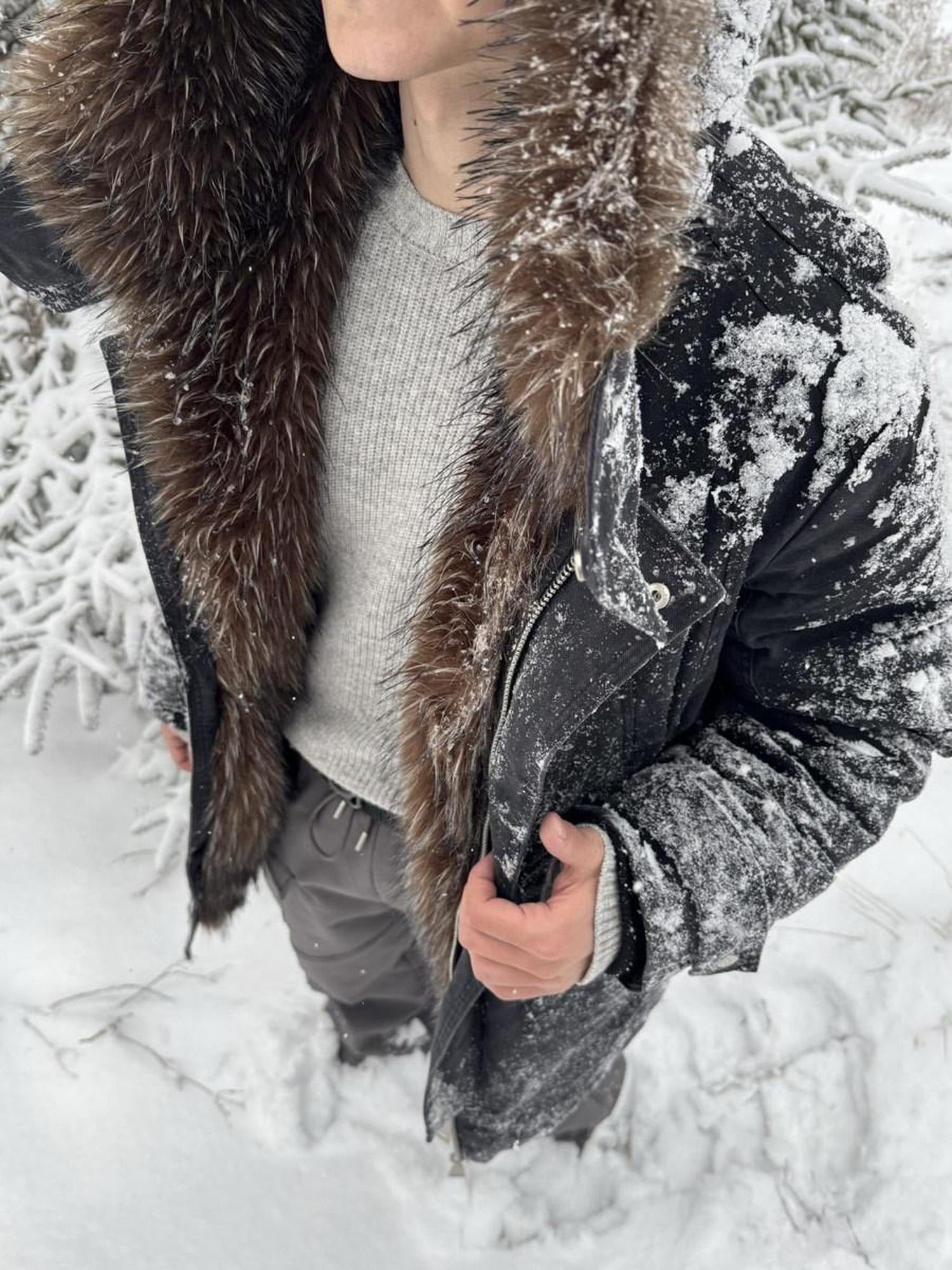 CATSSTAC 90 Percent White Duck Down Mid Length Loose Casual Black Wolf Totem Coats