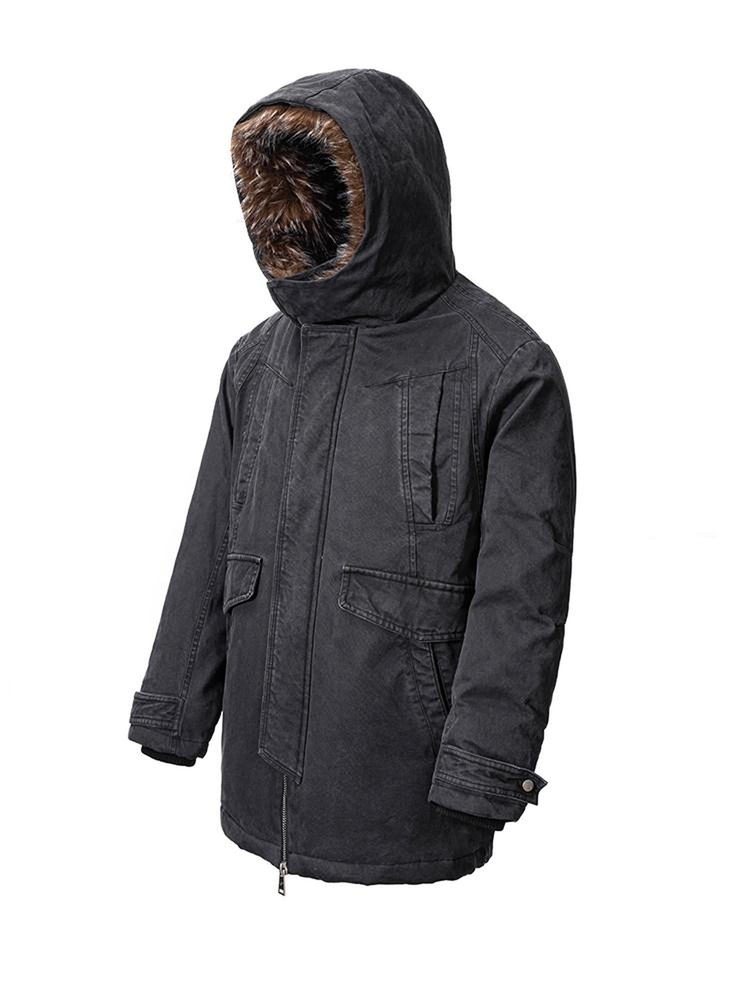 CATSSTAC 90 Percent White Duck Down Mid Length Loose Casual Black Wolf Totem Coats