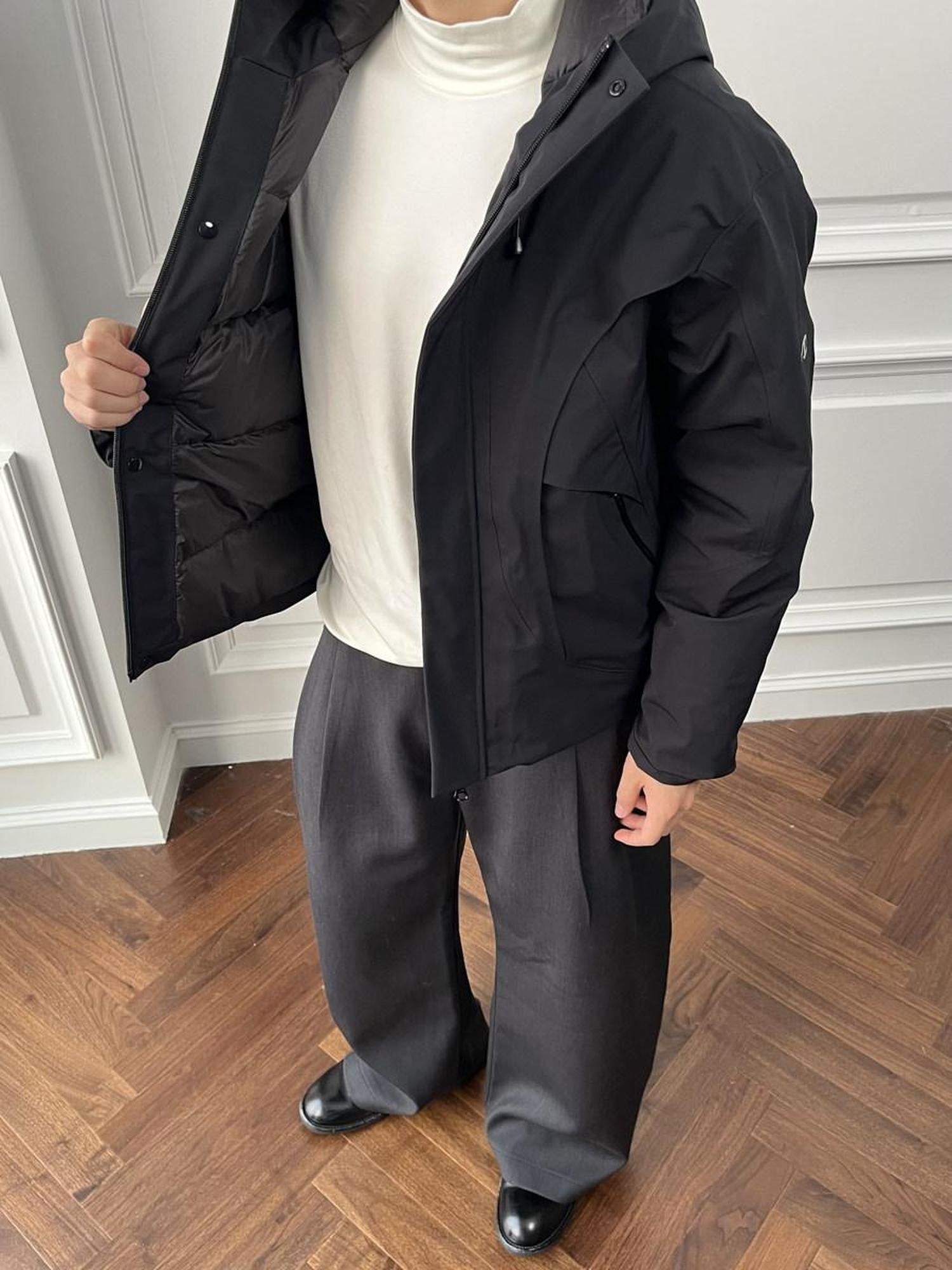 CATSSTAC 90 Percent White Duck Down Taped Seams Warm Casual Fit Black Down Jackets