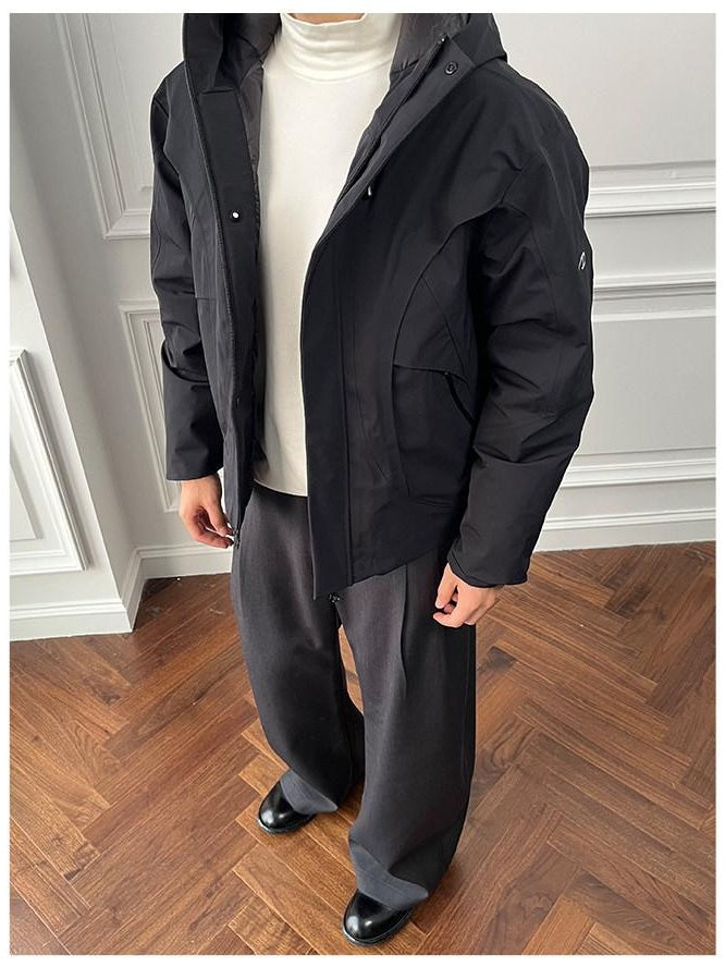 CATSSTAC 90 Percent White Duck Down Taped Seams Warm Casual Fit Black Down Jackets