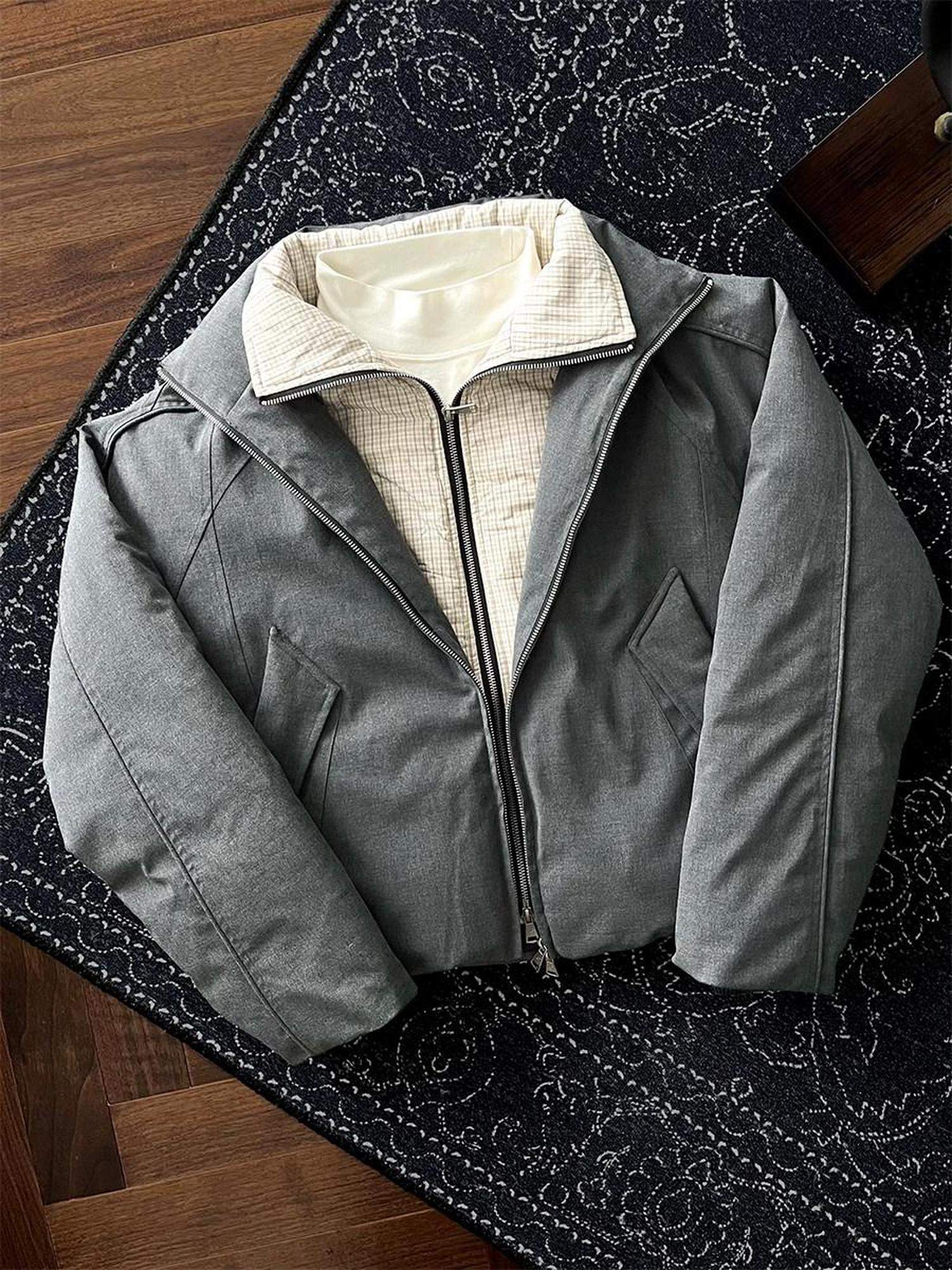 CATSSTAC 90 Percent White Duck Down Thick Loose Casual Stand Collar Men Gray Down Jackets