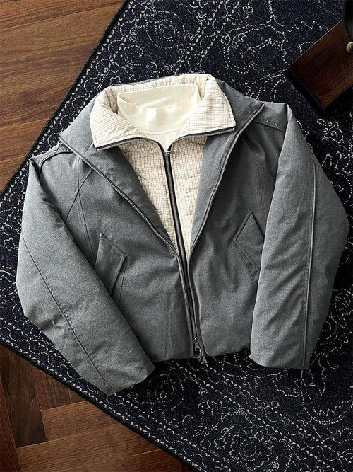 CATSSTAC 90 Percent White Duck Down Thick Loose Casual Stand Collar Men Gray Down Jackets