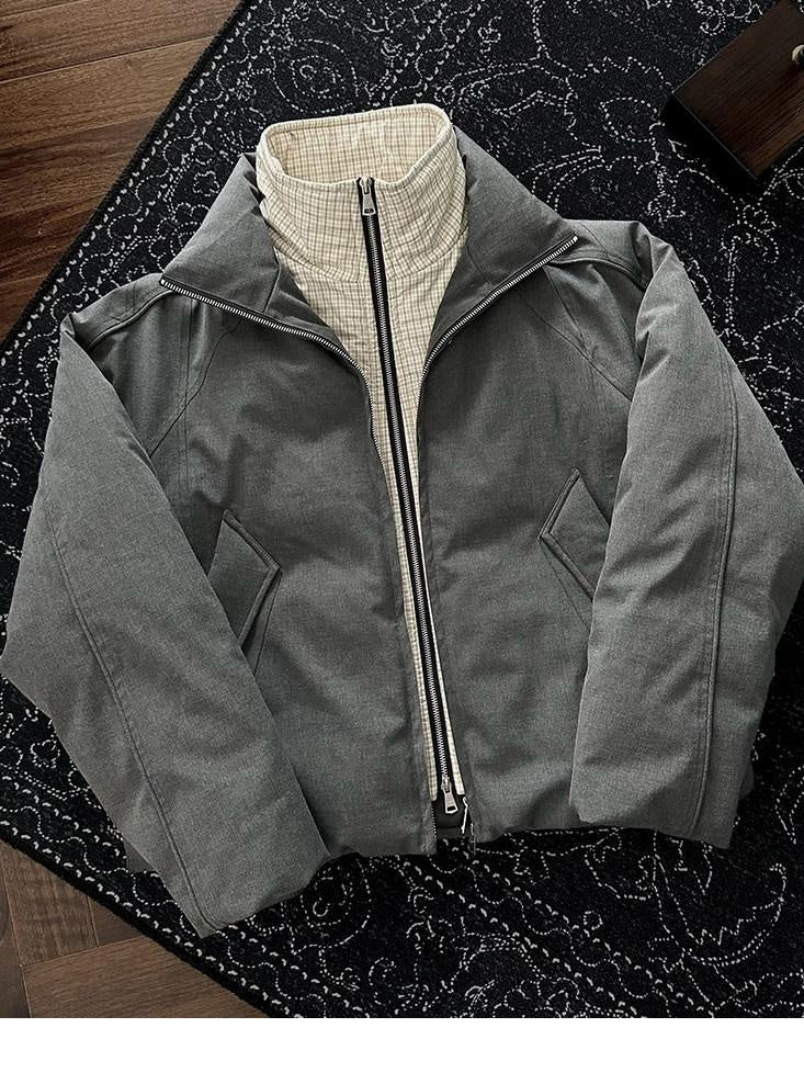 CATSSTAC 90 Percent White Duck Down Thick Loose Casual Stand Collar Men Gray Down Jackets