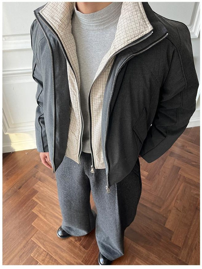 CATSSTAC 90 Percent White Duck Down Thick Loose Casual Stand Collar Men Gray Down Jackets