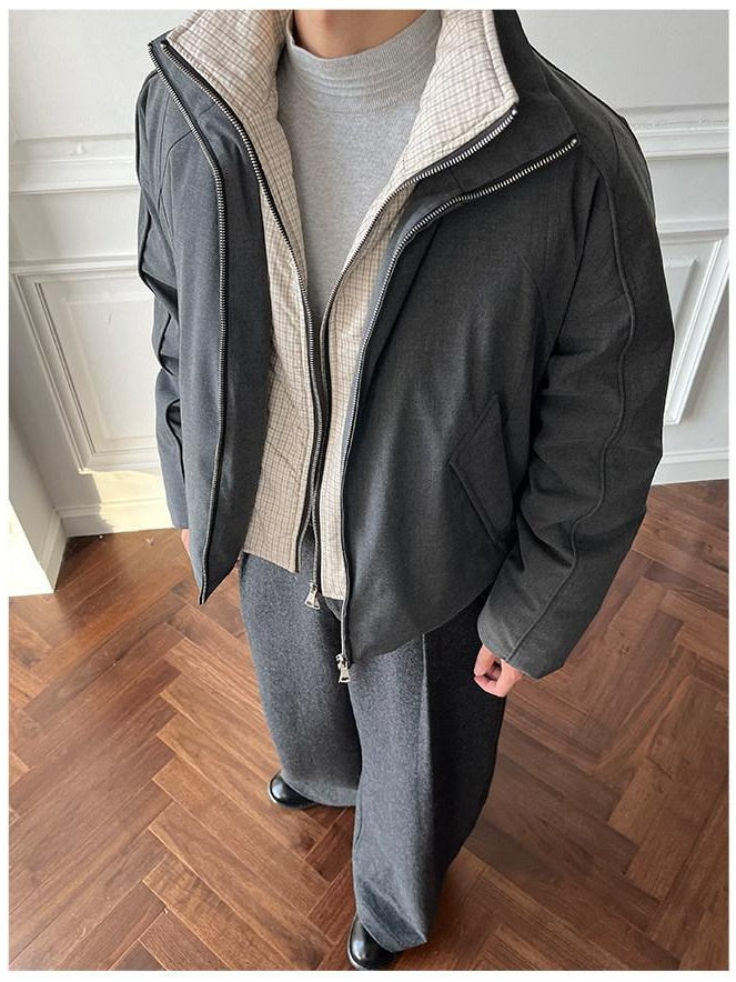 CATSSTAC 90 Percent White Duck Down Thick Loose Casual Stand Collar Men Gray Down Jackets
