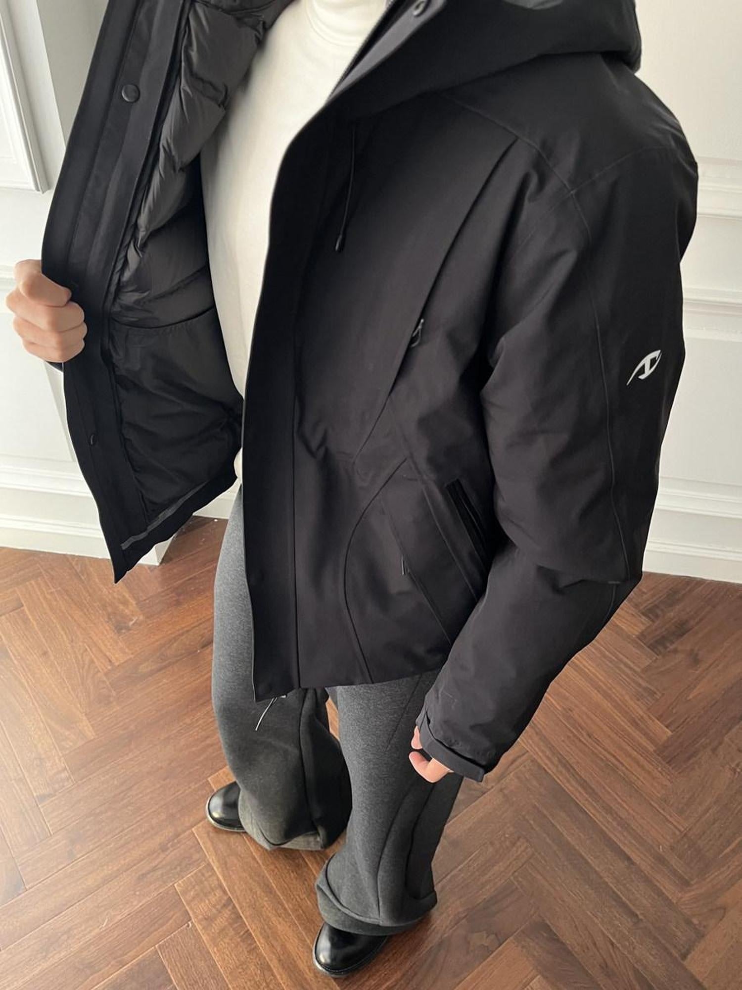 CATSSTAC 90 Percent White Duck Down Warm Thick Casual Loose Fit Zipper Black Down Jackets