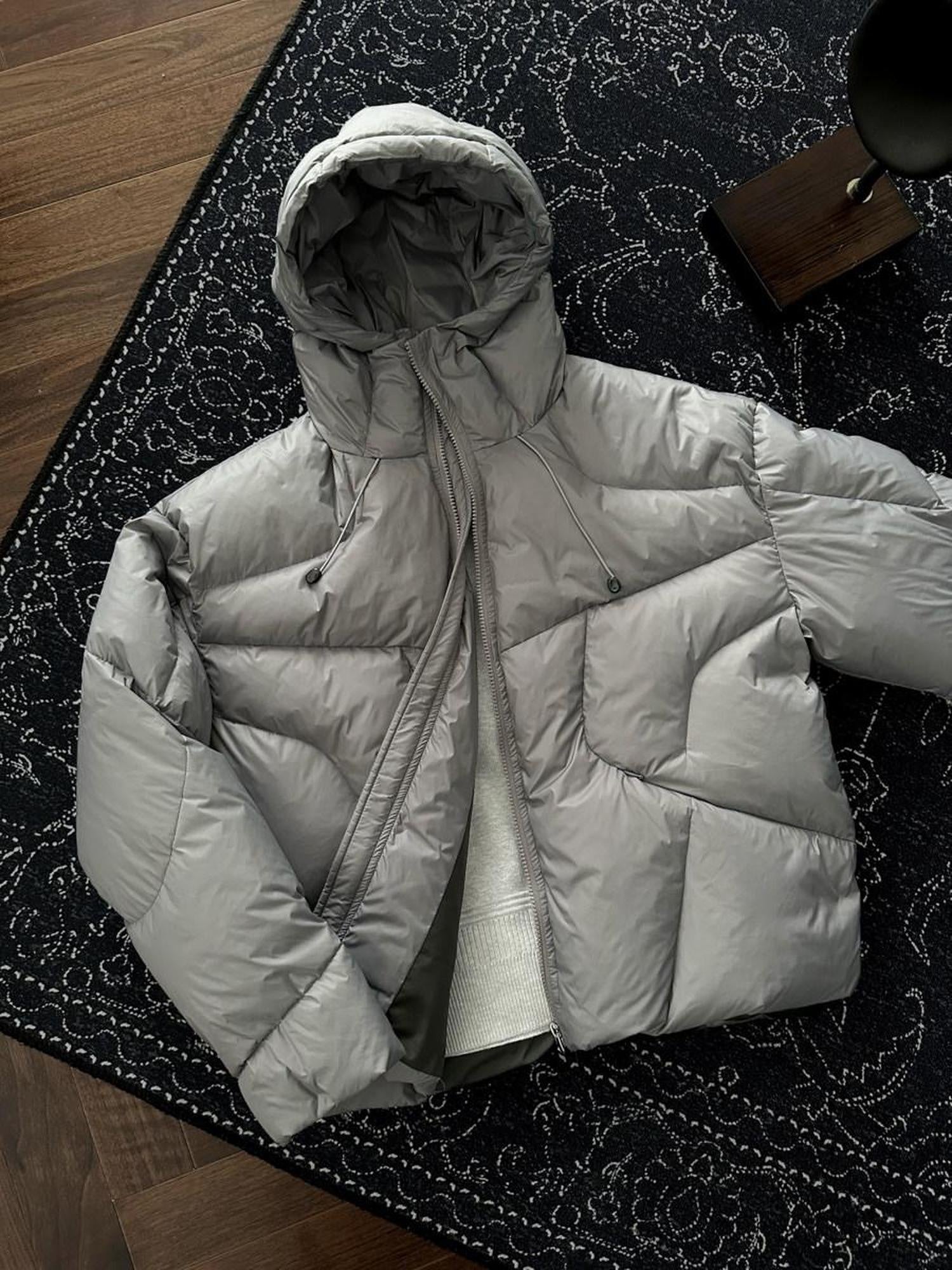 CATSSTAC 90 Percent White Goose Down Thick Warm Casual Gray Zip Down Jackets