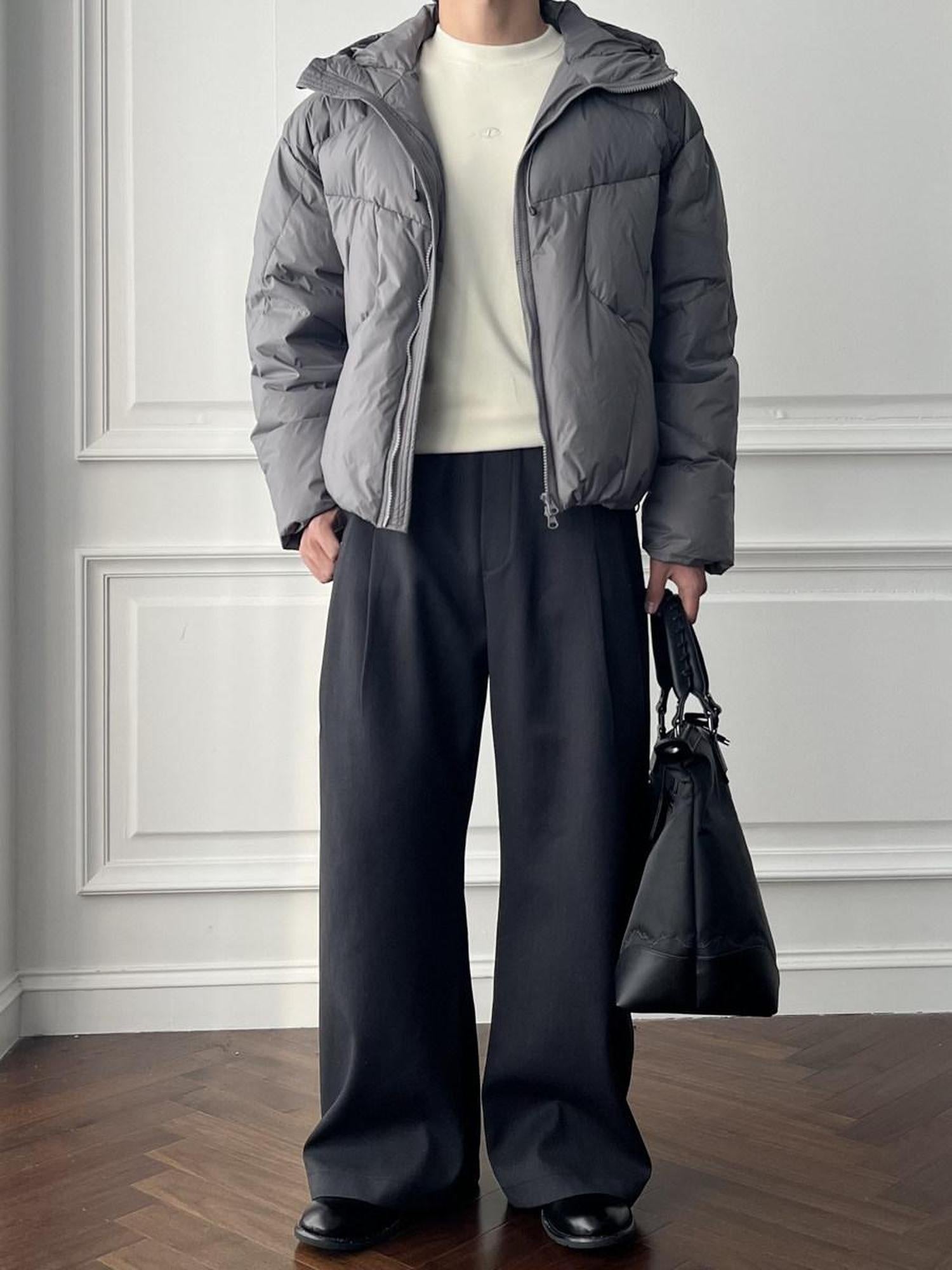 CATSSTAC 90 Percent White Goose Down Thick Warm Casual Gray Zip Down Jackets