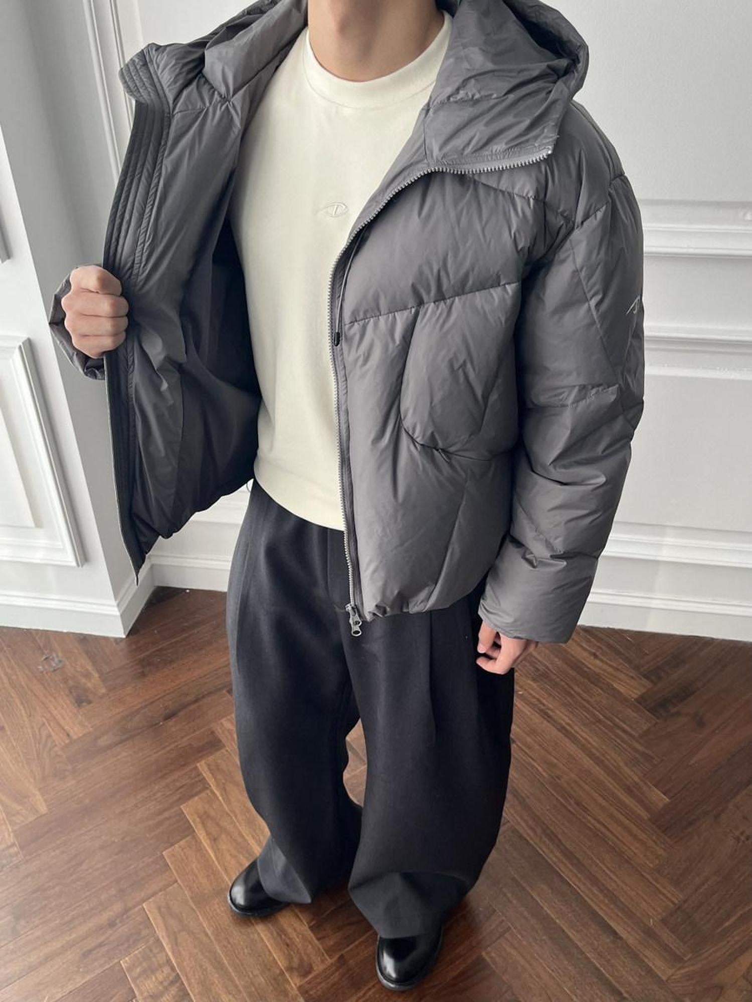 CATSSTAC 90 Percent White Goose Down Thick Warm Casual Gray Zip Down Jackets