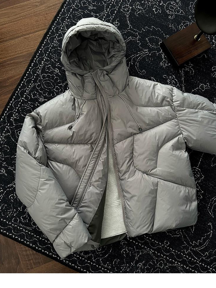CATSSTAC 90 Percent White Goose Down Thick Warm Casual Gray Zip Down Jackets