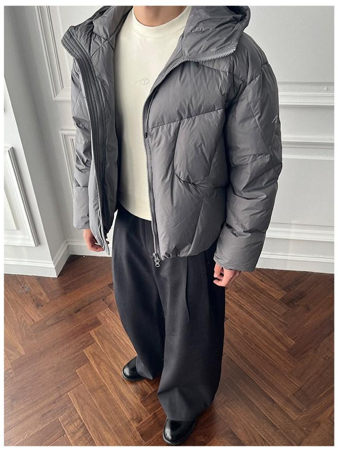 CATSSTAC 90 Percent White Goose Down Thick Warm Casual Gray Zip Down Jackets