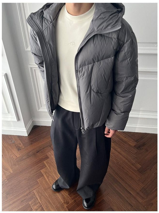 CATSSTAC 90 Percent White Goose Down Thick Warm Casual Gray Zip Down Jackets
