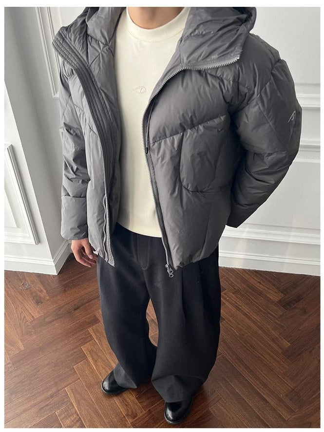 CATSSTAC 90 Percent White Goose Down Thick Warm Casual Gray Zip Down Jackets
