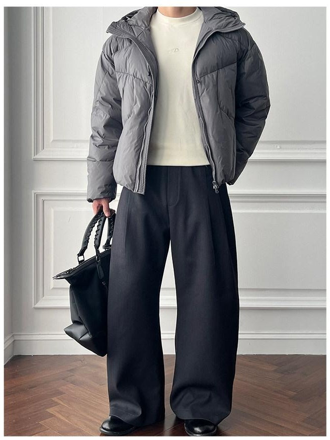 CATSSTAC 90 Percent White Goose Down Thick Warm Casual Gray Zip Down Jackets