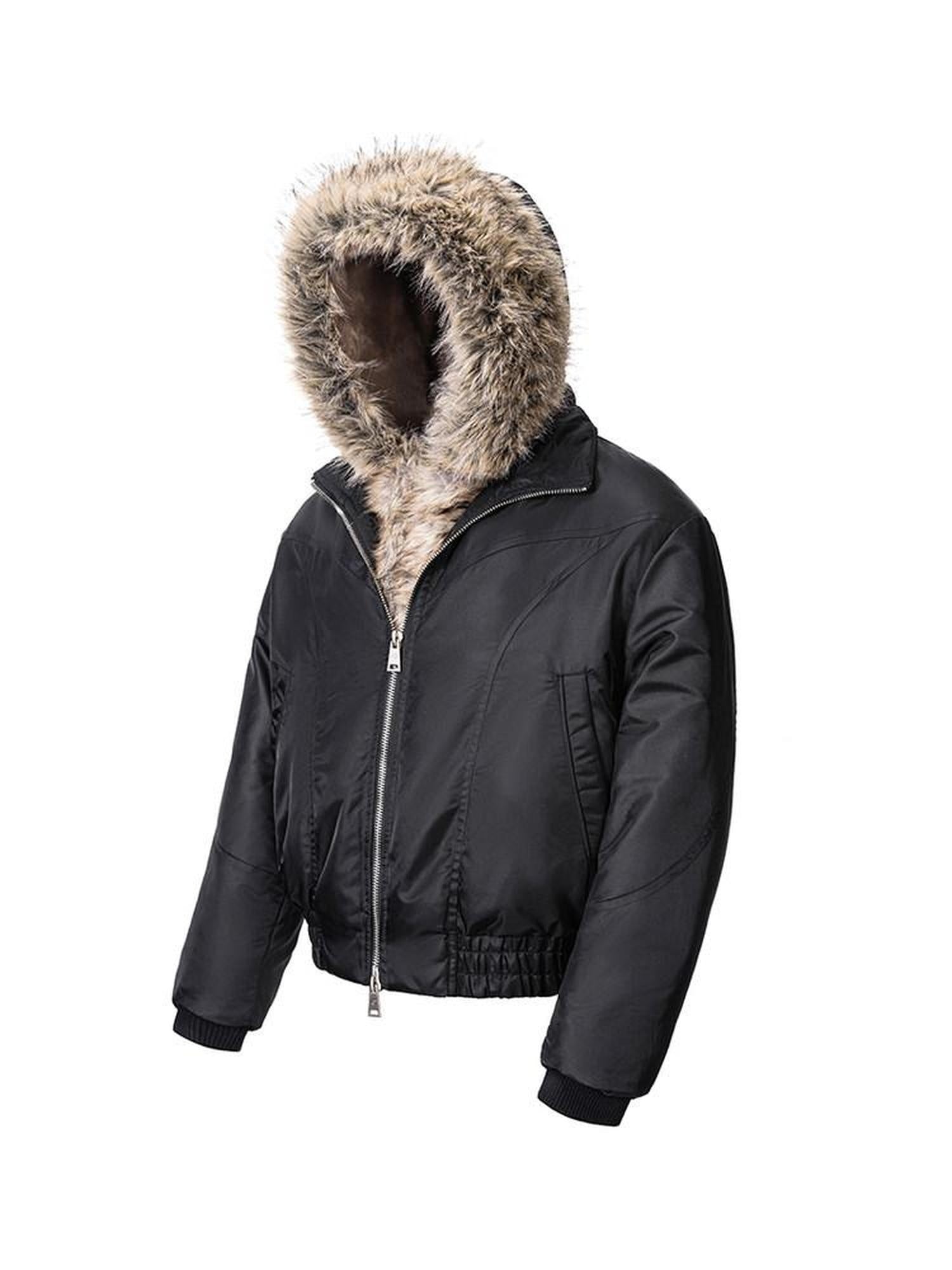 CATSSTAC 90 White Duck Down Thick Nylon Faux Layered Commuter Zip Black Down Jackets