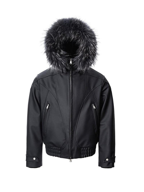 CATSSTAC Black Hooded Zip Oversized Loose Fit Unisex Youth Casual Leather Jackets