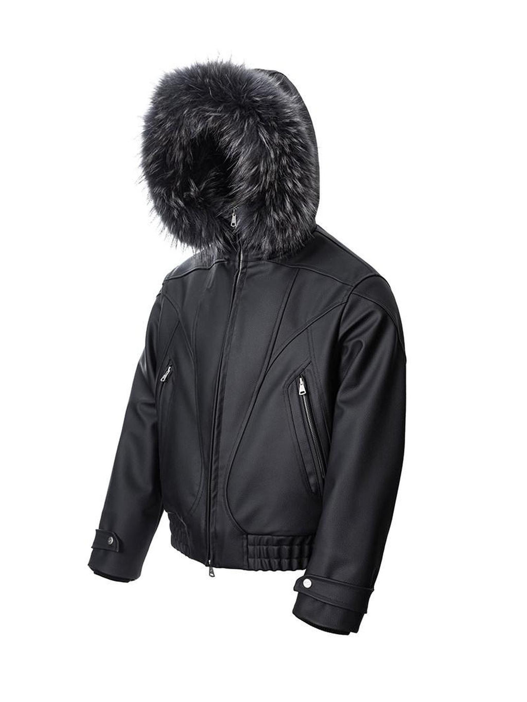 CATSSTAC Black Hooded Zip Oversized Loose Fit Unisex Youth Casual Leather Jackets