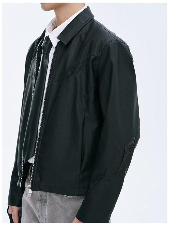 CATSSTAC Black Loose Fit Trendy Faux Leather Lapel Collar Youth Casual Leather Jackets