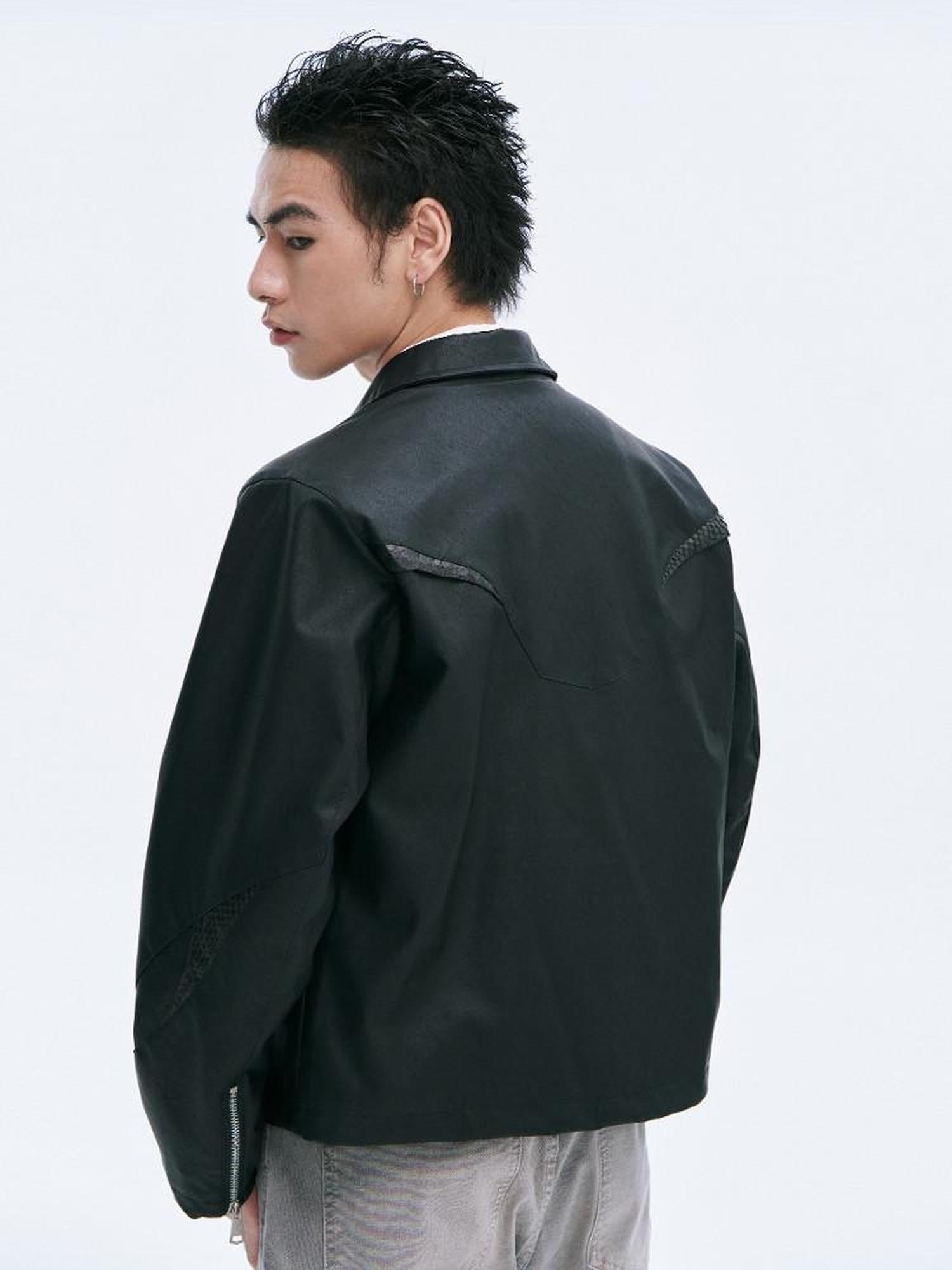 CATSSTAC Black Loose Fit Trendy Faux Leather Lapel Collar Youth Casual Leather Jackets