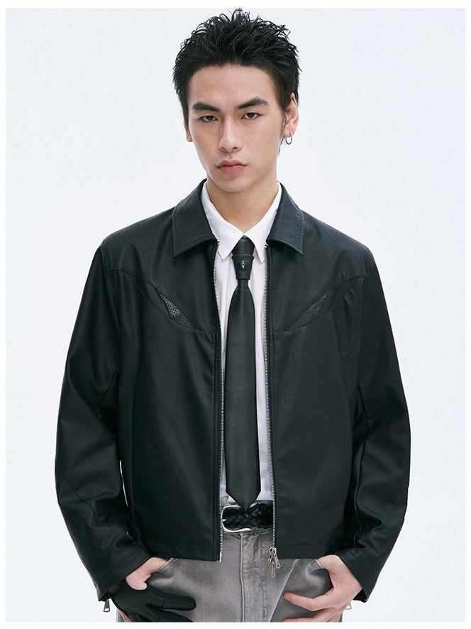 CATSSTAC Black Loose Fit Trendy Faux Leather Lapel Collar Youth Casual Leather Jackets