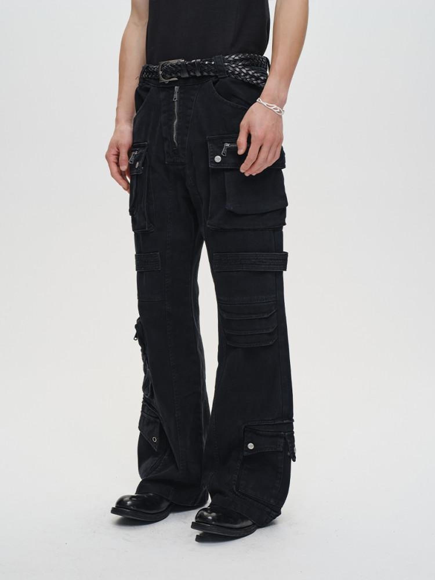 CATSSTAC Black Mid Rise Relaxed Straight Fit Trendy Youth Casual Street Straight Pants