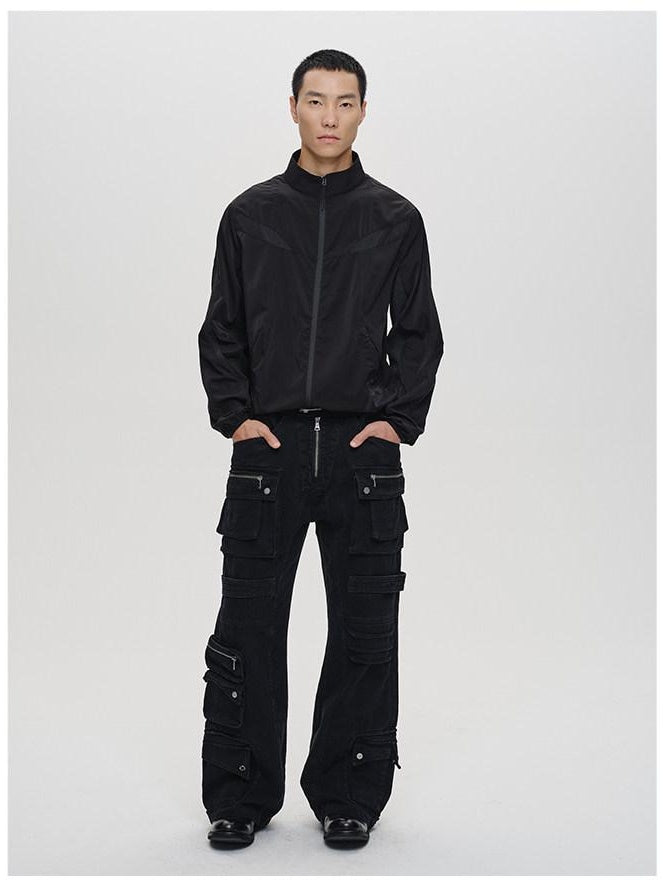 CATSSTAC Black Mid Rise Relaxed Straight Fit Trendy Youth Casual Street Straight Pants