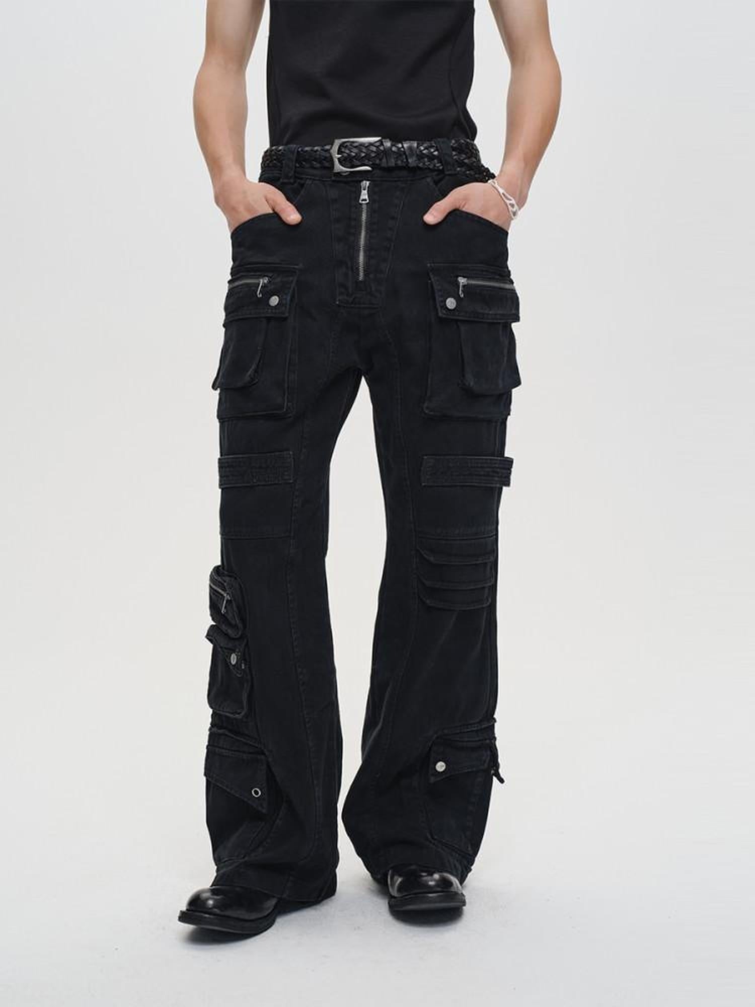 CATSSTAC Black Mid Rise Relaxed Straight Fit Trendy Youth Casual Street Straight Pants