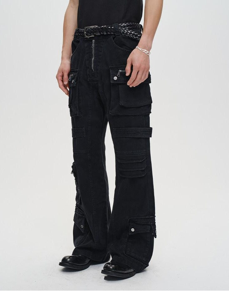 CATSSTAC Black Mid Rise Relaxed Straight Fit Trendy Youth Casual Street Straight Pants