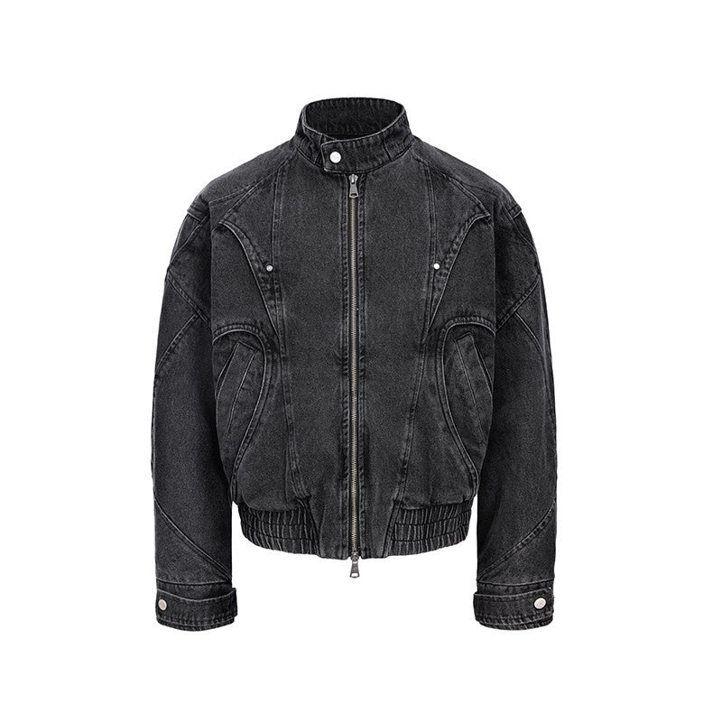 CATSSTAC_Black_Oversized_Stand_Collar_Youth_Streetwear_Relaxed_Long_Sleeve_Denim_Jackets_MISSTT