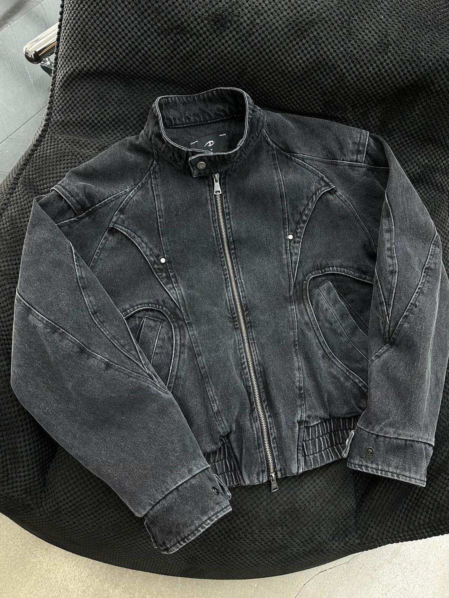 CATSSTAC Black Oversized Stand Collar Youth Streetwear Relaxed Long Sleeve Denim Jackets