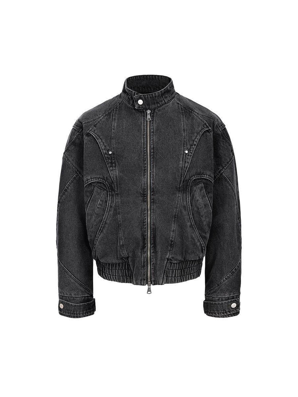 CATSSTAC Black Oversized Stand Collar Youth Streetwear Relaxed Long Sleeve Denim Jackets