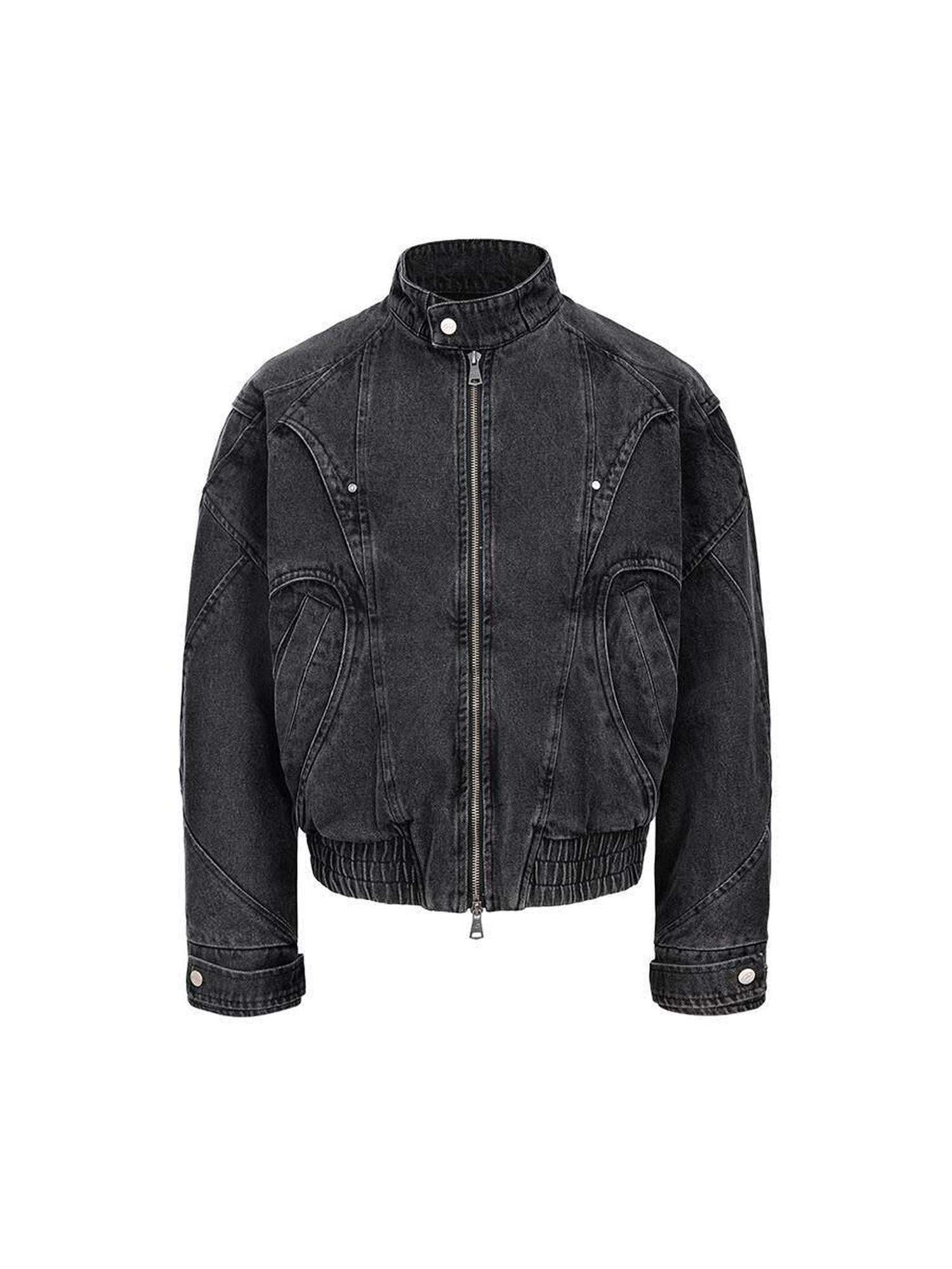 CATSSTAC Black Oversized Stand Collar Youth Streetwear Relaxed Long Sleeve Denim Jackets