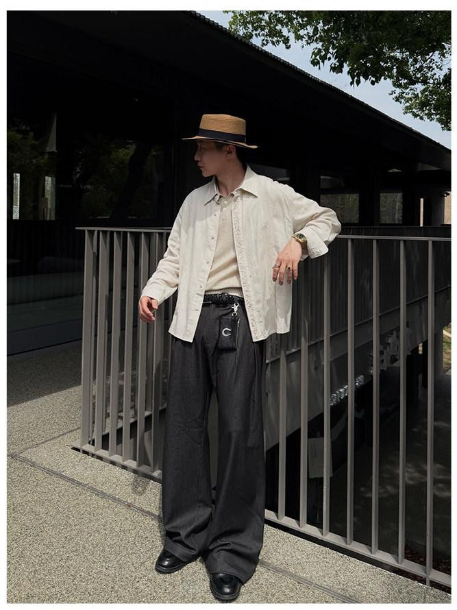 CATSSTAC Black Relaxed Loose Fit Casual Office Travel Essentials Youth Wide Leg Pants