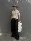 CATSSTAC Black Relaxed Loose Fit Casual Office Travel Essentials Youth Wide Leg Pants