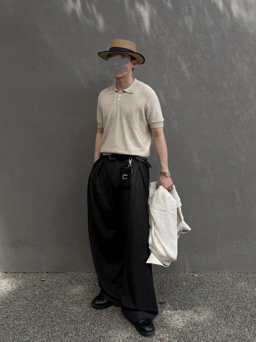 CATSSTAC Black Relaxed Loose Fit Casual Office Travel Essentials Youth Wide Leg Pants