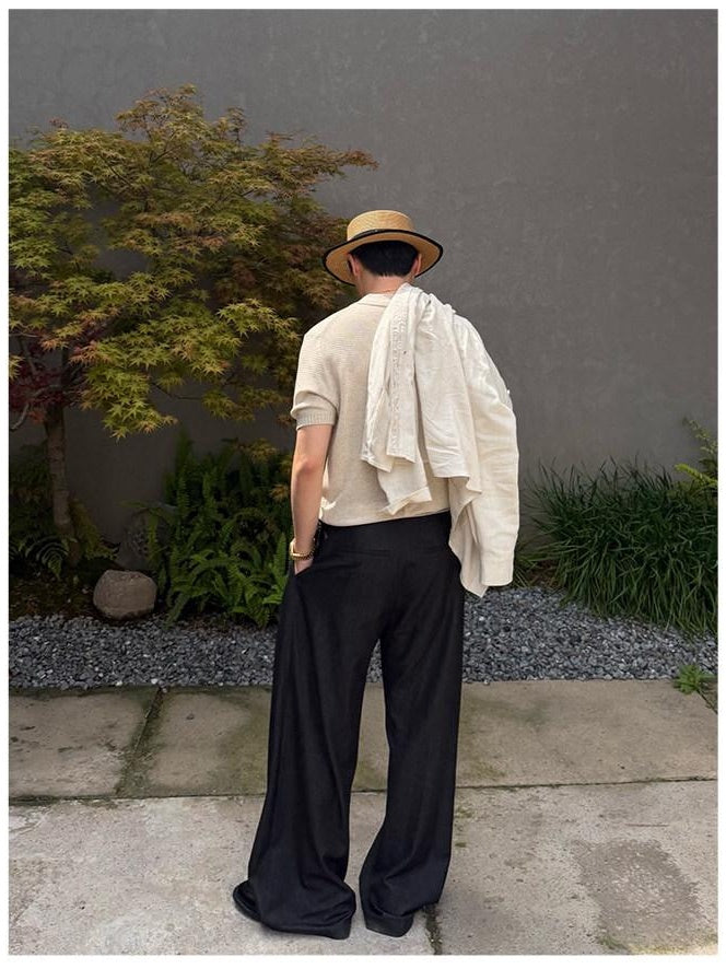 CATSSTAC Black Relaxed Loose Fit Casual Office Travel Essentials Youth Wide Leg Pants