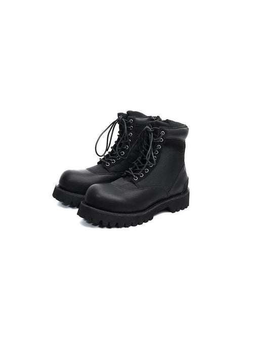 CATSSTAC Breathable Casual Leather Zipper Chunky Sole Black High-Top Leather Boots