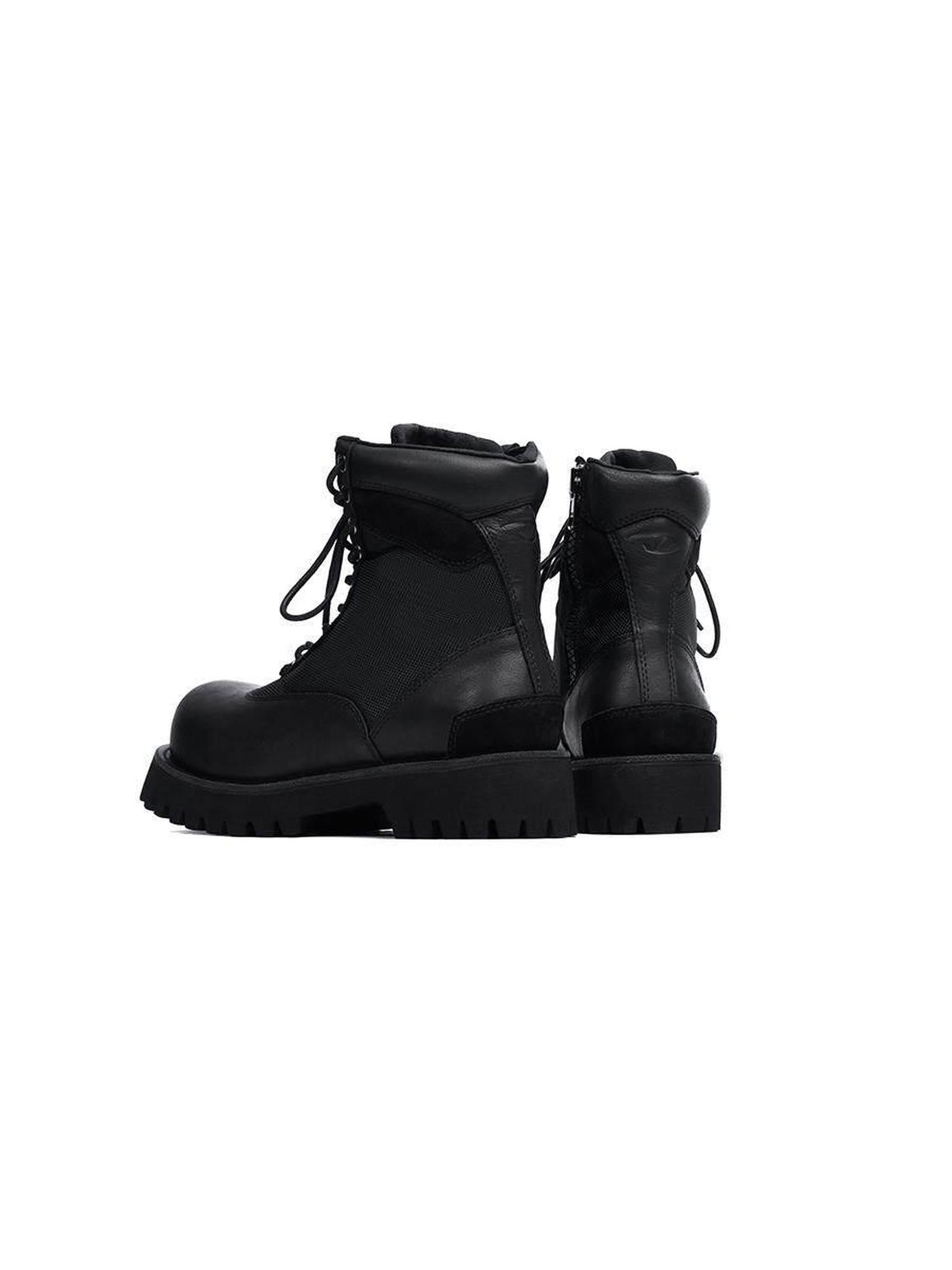 CATSSTAC Breathable Casual Leather Zipper Chunky Sole Black High-Top Leather Boots