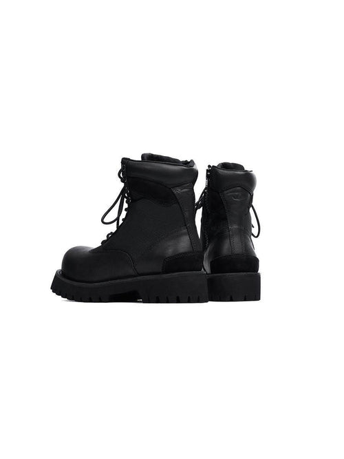 CATSSTAC Breathable Casual Leather Zipper Chunky Sole Black High-Top Leather Boots
