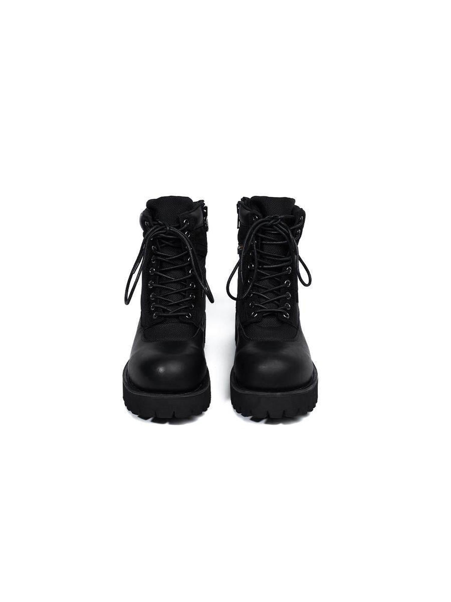 CATSSTAC Breathable Casual Leather Zipper Chunky Sole Black High-Top Leather Boots
