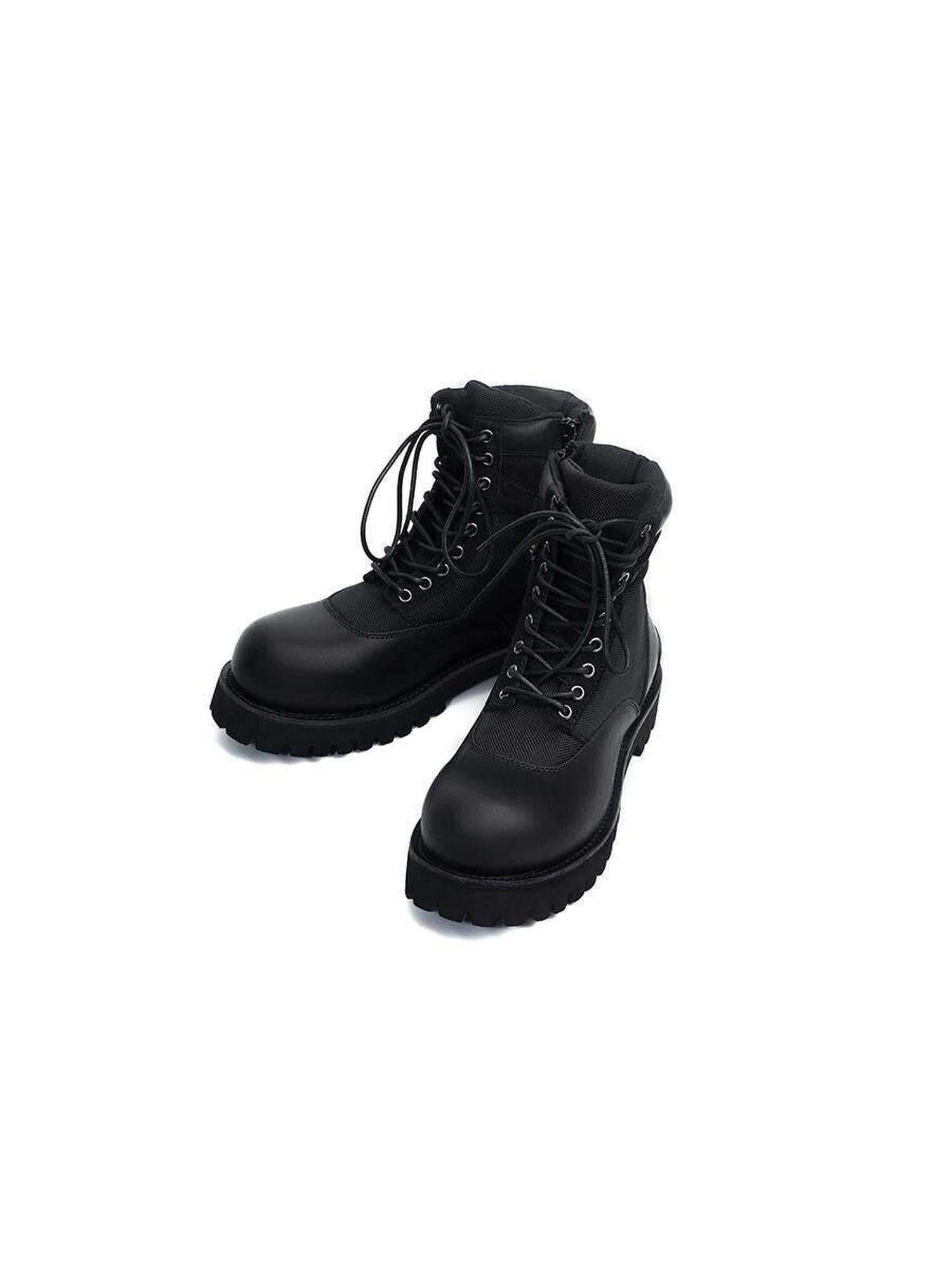 CATSSTAC Breathable Casual Leather Zipper Chunky Sole Black High-Top Leather Boots