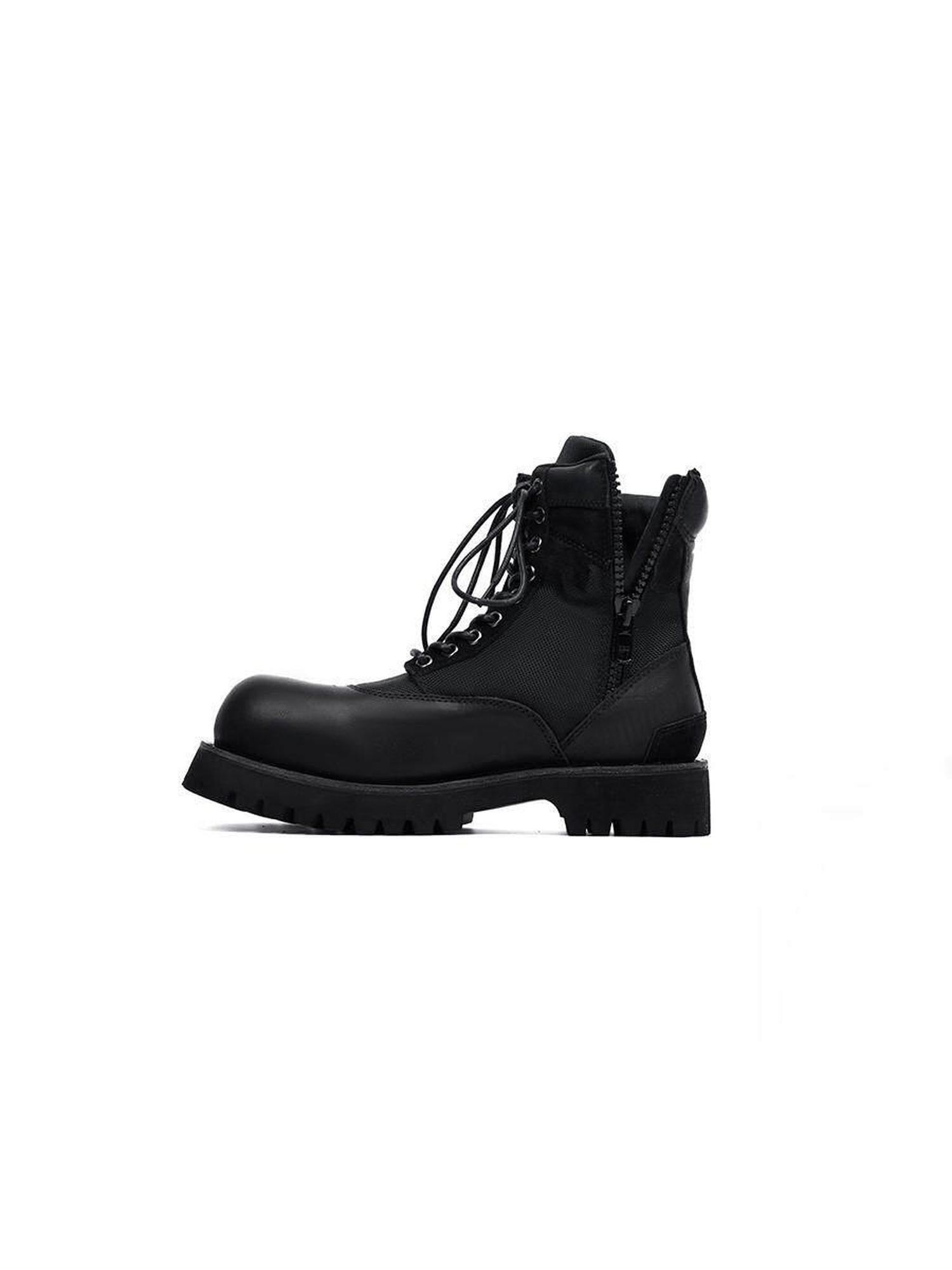 CATSSTAC Breathable Casual Leather Zipper Chunky Sole Black High-Top Leather Boots