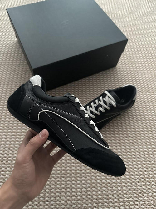 CATSSTAC Breathable Genuine Suede Stitched Lace Up Casual Youth Black Flats