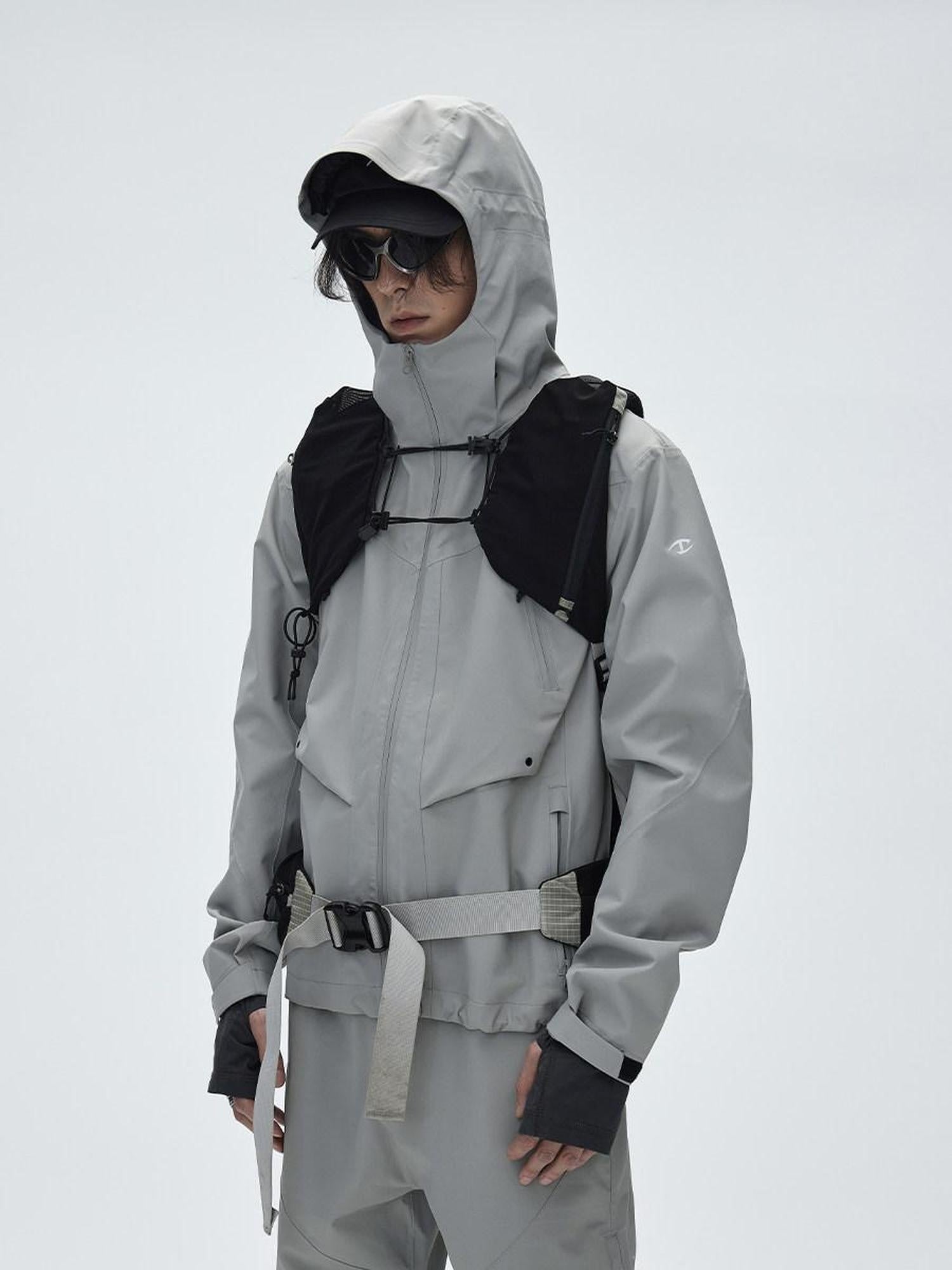CATSSTAC Breathable Hooded Zip Pocket Regular Fit Youth Outdoor Black Grey Shell Jackets